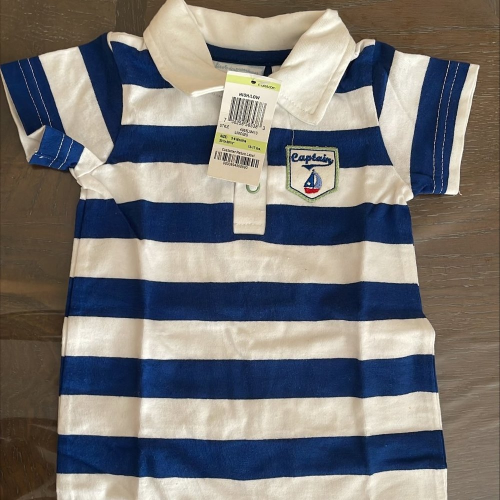 First Impressions Baby Bodysuit 3-6 Months Boy Blue & White NEW With Tags